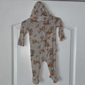 Ruffle bamboo footie knotted cap 0-3 months fix print Angel Dear